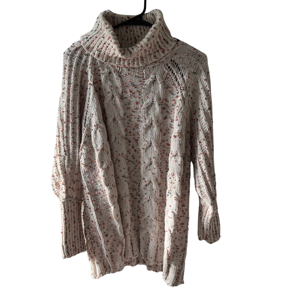 Moon & Madison Womens Large Cream Confetti Popcorn Cable Knit Turtleneck Sweater